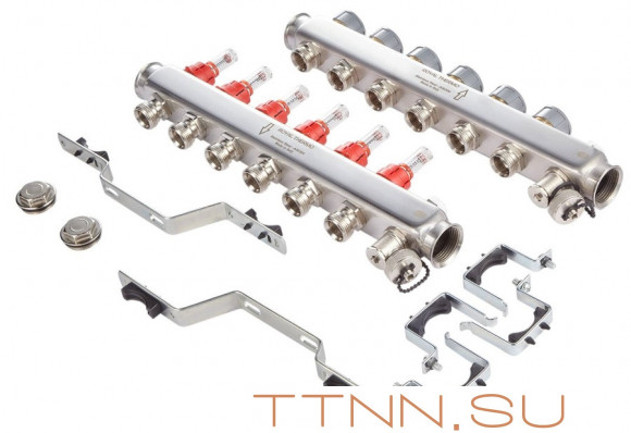 Для отопления Royal Thermo 1" ВР-3/4" НР, 5 выходов с расходомерами, нерж. (RTE 52.105) Для отопления Royal Thermo 1" ВР-3/4" НР, 5 выходов с расходомерами, нерж. (RTE 52.105)