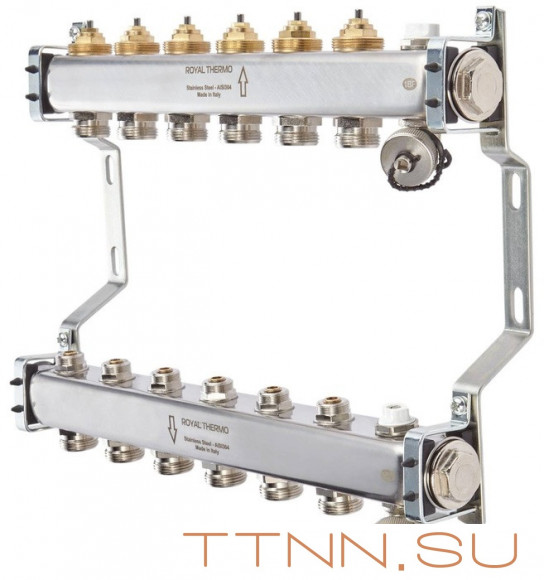 Для отопления Royal Thermo 1" ВР-3/4" НР, 7 выходов, нерж. (RTE 51.107) Для отопления Royal Thermo 1" ВР-3/4" НР, 7 выходов, нерж. (RTE 51.107)