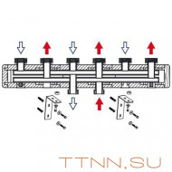 Стальной коллектор HOOBS 3 выхода, накидные гайки 1 1/2", с креплениями, длина 800мм Стальной коллектор HOOBS 3 выхода, накидные гайки 1 1/2", с креплениями, длина 800мм