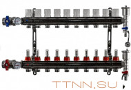 Коллекторная группа TIM 10 выходов KA010 с кранами и расходомерами латунь Коллекторная группа TIM 10 выходов KA010 с кранами и расходомерами латунь