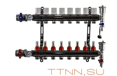 Коллекторная группа TIM 8 выходов KA008 с кранами и расходомерами латунь Коллекторная группа TIM 8 выходов KA008 с кранами и расходомерами латунь