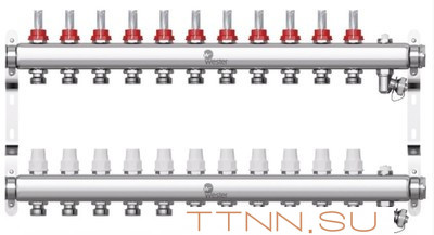 Коллектор для теплого пола Wester 1"-3/4 в сборе с расходомерами на 11 выходов Коллектор для теплого пола Wester 1"-3/4 в сборе с расходомерами на 11 выходов