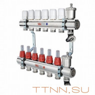 Коллекторная группа VALTEC VTc.596.EMNX.0605 1" х 3/4" на 5 выходов латунная c термостатическими клапанами и расходомерами Коллекторная группа VALTEC VTc.596.EMNX.0605 1" х 3/4" на 5 выходов латунная c термостатическими клапанами и расходомерами