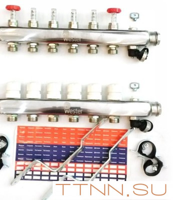 Коллектор для теплого пола Wester 1"-3/4 в сборе с расходомерами на 12 выходов Коллектор для теплого пола Wester 1"-3/4 в сборе с расходомерами на 12 выходов